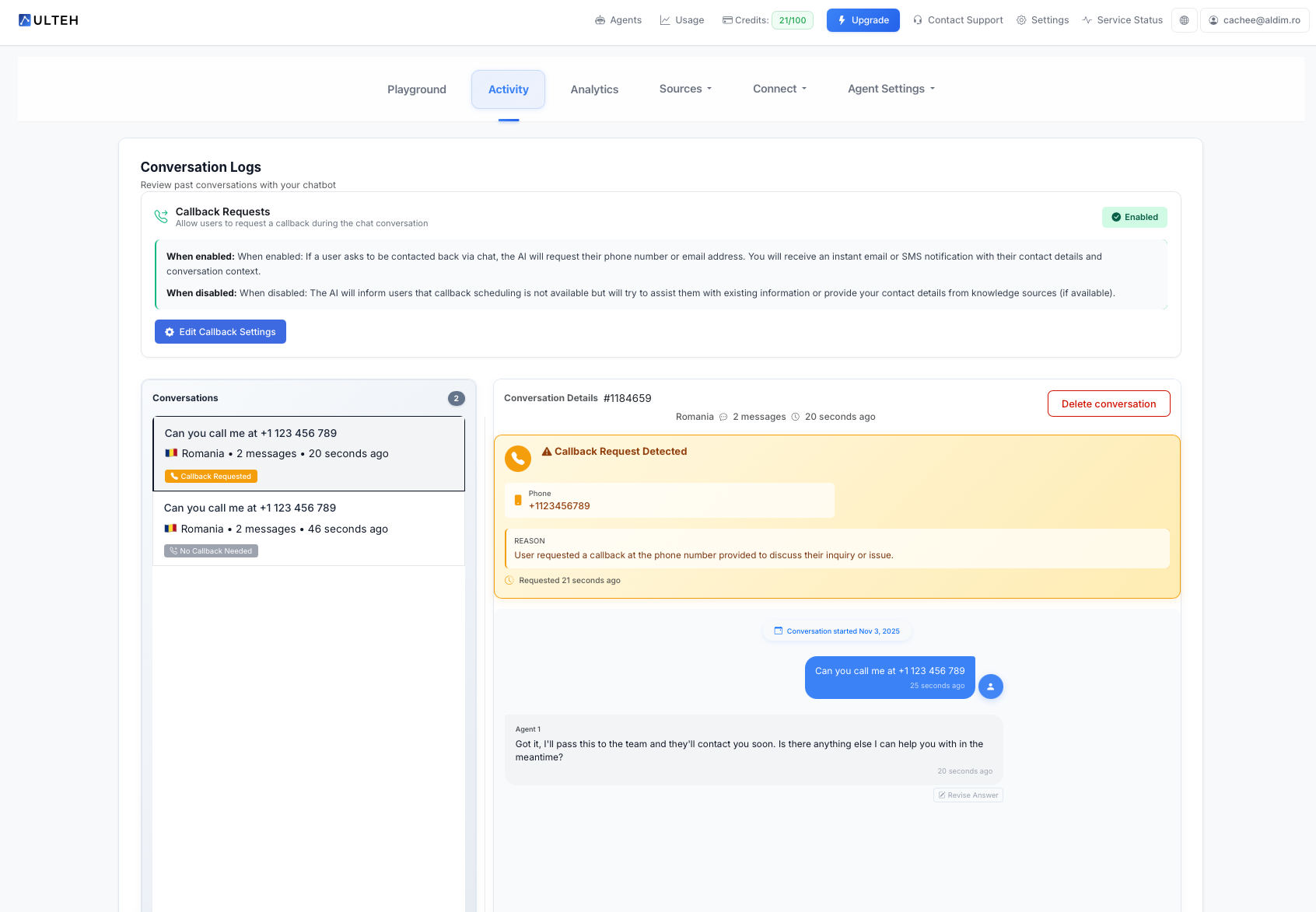 Oversigt over fanen Aktivitet
