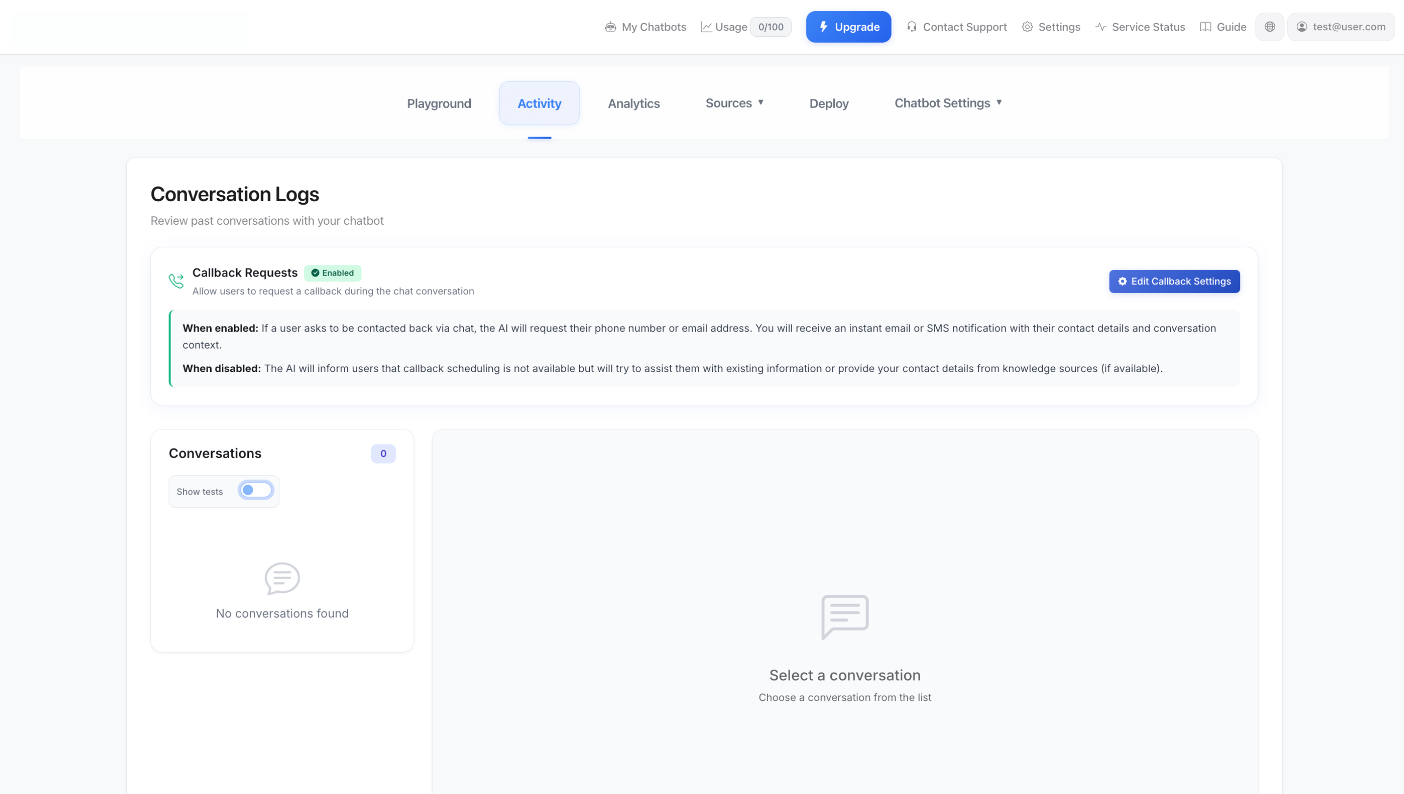 Aktivitets- og samtalelogfiler