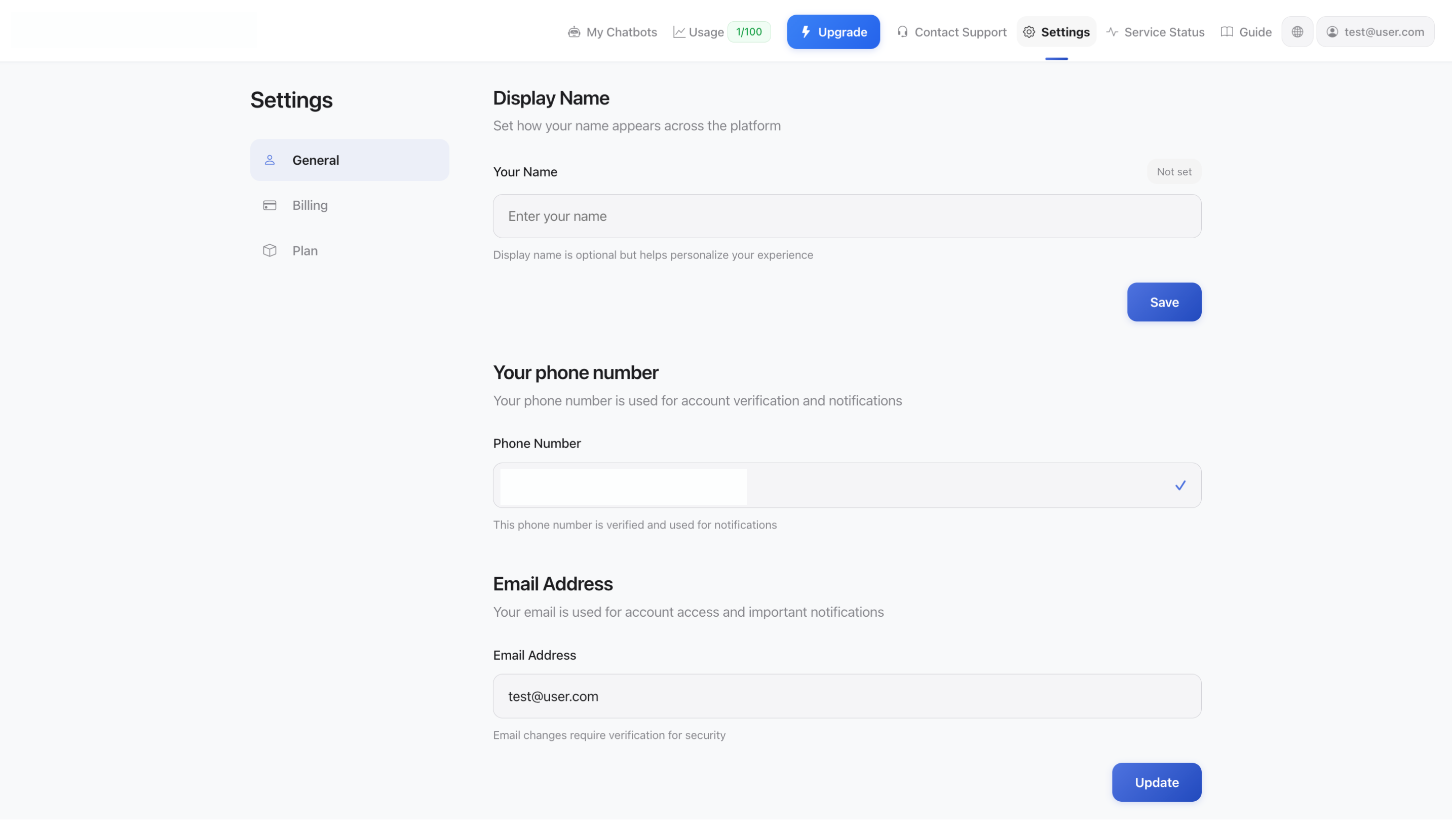 Kontoindstillinger - Generelt