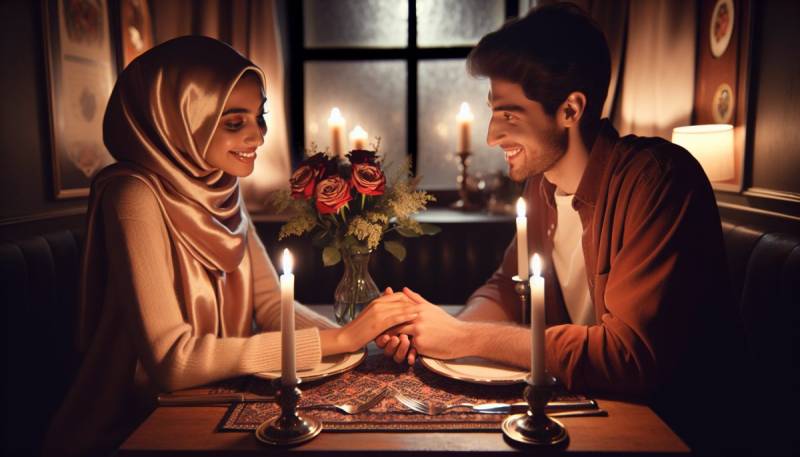 En romantisk Valentinsmiddag med stearinlys og roser